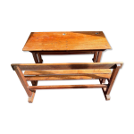 Bureau d'�colier en bois avec banc int�gr�, france, ann�es 1950