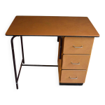 Bureau en h�tre et ska� orange 3 tiroirs, ann�es 60 - 70