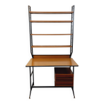 Bureau italien moderniste avec bibliothque tagre string teck mtal