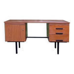 Bureau moderniste double caissons en formica et métal, 1960 Bureau moderniste double caissons en formica et métal, 1960