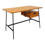 Bureau moderniste vintage pierre paulin en bois de chne et mtal noir