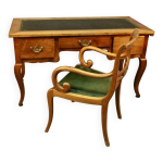 Bureau plat en merisier et son fauteuil