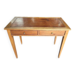 Bureau plateau cuir avec 2 tiroirs en merisier
