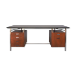 Bureau présidentiel palissandre et chrome années 1960 Bureau présidentiel palissandre et chrome années 1960