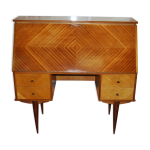 Bureau secrtaire  pente scandinave, plaquage de bois de satin et teck.