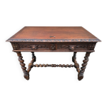 Bureau de style louis xiii à pieds torsades en chêne massif, table de Bureau de style louis xiii à pieds torsades en chêne massif, table de