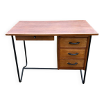 Bureau vintage 1950 chêne et métal noir Bureau vintage 1950 chêne et métal noir