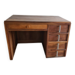 Bureau vintage administratif noyer massif avec tiroirs