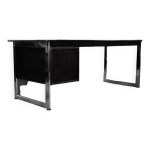 Bureau de bureau vintage en ch�ne noir et minimaliste danois du milieu du si�cle avec base chrom�e, ann�es ...