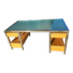 Bureau vintage design verre chrome double face en htre