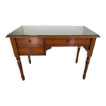 Bureau vintage en htre massif et plateau en verre