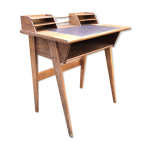 Bureau vintage à pieds compas en chêne. Bureau vintage à pieds compas en chêne.