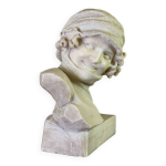 Buste en albtre d une jeune fille au col roul, signature caloni, italie vers 1900