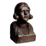 Buste de femme en bois massif sculpt  la gouge xixe