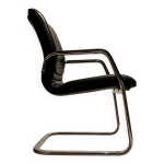C. 1990 - fauteuil de bureau en cuir noir et acier chromé - italie C. 1990 - fauteuil de bureau en cuir noir et acier chromé - italie