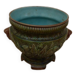Cache pot ancien en faience avec d�cor femme