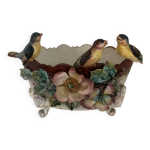 Cache - pot en céramique émaillée décor végétal & oiseaux Cache - pot en céramique émaillée décor végétal & oiseaux