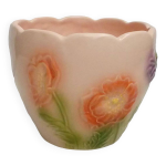 Cache pot en faience barbotine decor fleurs de pavot