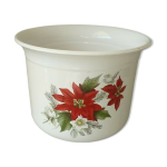 Cache pot en faience decor fleurs de noel poinsettia