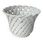 Cache pot en faience tressee vintage