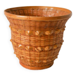 Cache - pot en osier bomb� 17 x 20 cm