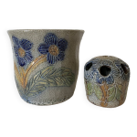 Cache pot et pique fleurs , poterie au sel , annes 70
