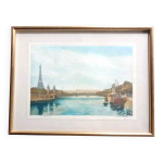 Cadre le pont alexandre 3 paris la tour eiffel eau - forte signe hubert
