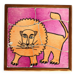 Cadre puzzle en bois des ann�es 60 repr�sentant un lion.