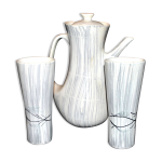Cafeti�re et 2 tasses modernistes en c�ramique de niderviller, 1960
