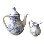 Cafetire et pot  lait en faence de lunville modle toile de jouy