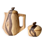 Cafeti�re + sucrier faux bois grandjean jourdan vallauris vintage