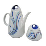 Cafetière et sucrier porcelaine décor bleu design bareuther années 70 Cafetière et sucrier porcelaine décor bleu design bareuther années 70