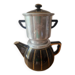 Cafetière vintage porcelaine à feu filtre alu faience années 60 théière Cafetière vintage porcelaine à feu filtre alu faience années 60 théière