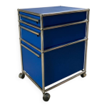 Caisson usm haller m63 bleu mat 3 tiroirs sur roulettes design suisse