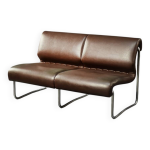 Canap 2 places en acier et simili - cuir marron, allemagne 1970