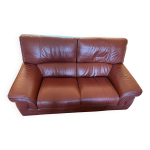 Canap 2 places en cuir pleine fleur style classique bordeaux profond
