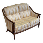Canap 2 places louis xvi en tissu beige dor et bois massif courb