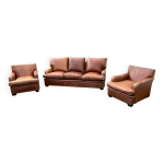 Canapé 3 places et 2 fauteuils vintage en cuir brun Canapé 3 places et 2 fauteuils vintage en cuir brun