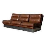 Canap� 3 places en aluminium bross� et cuir marron, france, 1970