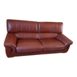 Canap 3 places en cuir pleine fleur design classique coloris bordeaux