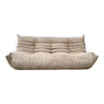 Canap 3 places togo franais en velours ctel beige, attribu  michel ducaroy pour ligne roset, annes ...