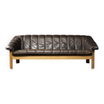 Canapé 3 places vintage en cuir marron de style danois moderne du milieu du siècle, années 1970 Canapé 3 places vintage en cuir marron de style danois moderne du milieu du siècle, années 1970