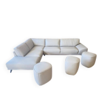 Canap d'angle evidence roche bobois gris moyen et 3 poufs