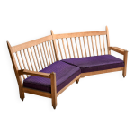 Canap� d'angle guillerme et chambron en ch�ne et tissu, france ann�es 1960