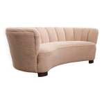 Canap banane courb danois en tissu de laine rose poudr, 1940s