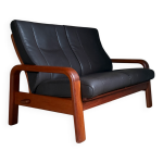 Canap� banquette 2 places scandinave teck et cuir