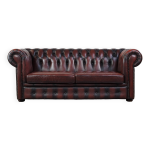 Canap chesterfield 2, 5 places en cuir de vachette flamm rouge fonc