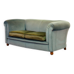 Canapé chesterfield 2 places en velours bleu givré et vert, années 1950 Canapé chesterfield 2 places en velours bleu givré et vert, années 1950