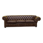 Canap� chesterfield 3 places cuir marron fait � la main