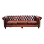 Canap chesterfield 3 places en cuir de vachette rouge - brun, charmant et intemporel, de style anglais ...